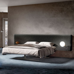 Steel Free Bed - Barkley 1 headboard. Titanio steel metal legs. Nero polished glass bedside table and shelf. | Beds | LAGO