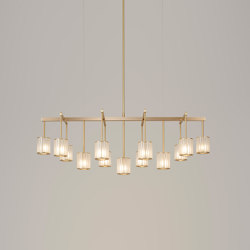 Flute Beam Chandelier 13-arm brushed brass frosted glass | Chandeliers | Tom Kirk Lighting