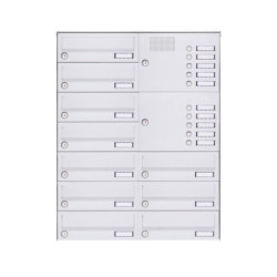 Basic | 10er Aufputz Briefkastenanlage Design BASIC 385A-9016 AP mit Klingelkasten - RAL 9016 verkehrsweiß Rechts |  | Briefkasten Manufaktur