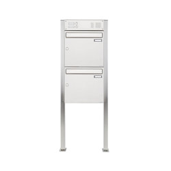 Basic | 2er 2x1 Edelstahl Standbriefkasten Design BASIC 384 ST-Q mit Klingelkasten Oben 100mm Tiefe | Mailboxes | Briefkasten Manufaktur