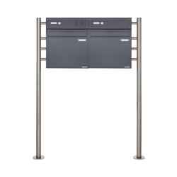 Basic | 2er Standbriefkasten als Zaunbriefkasten BASIC 381Z-K7016 - anthrazitgrau RAL 7016 mit Klingelkasten Oben | Mailboxes | Briefkasten Manufaktur
