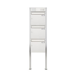 Basic | 3er 3x1 Edelstahl Standbriefkasten Design BASIC 384 ST-Q mit Klingelkasten Oben 100mm Tiefe | Mailboxes | Briefkasten Manufaktur