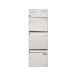Basic | 3er Edelstahl Aufputz Briefkasten Design BASIC 382A AP mit Klingelkasten Oben 100mm Tiefe | Mailboxes | Briefkasten Manufaktur