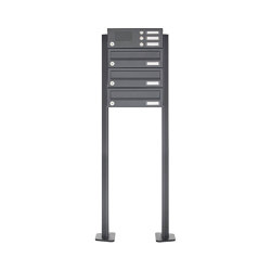 Basic | 3er Edelstahl Standbriefkasten Design BASIC Plus 385 XP SP mit Klingelkasten - RAL nach Wahl | Mailboxes | Briefkasten Manufaktur