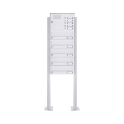 Basic | 5er Standbriefkasten Design BASIC 385P-9016 ST-T mit Klingelkasten - RAL 9016 verkehrsweiß | Mailboxes | Briefkasten Manufaktur