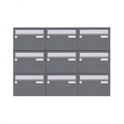Basic | 9er Aufputz Briefkastenanlage Design BASIC Plus 385 XA 220 - Edelstahl - RAL nach Wahl | Mailboxes | Briefkasten Manufaktur