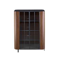 Postmoderne | Display Cabinet Walnut / Gloss Black Marble-Effect / Plomb Lacquer | free-standing | Ligne Roset