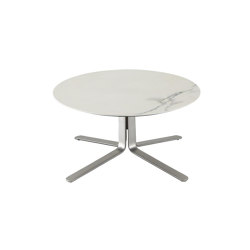 Moa | Low Table Chromed Base Top In White Marble-Effect Ceramic Stoneware | Coffee tables | Ligne Roset