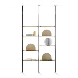 Alba Bookcase  - Ceiling fixing Version with bronze glass shelves | Estantería | ARFLEX
