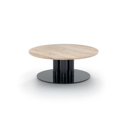 Goya Small Table D. 90 - Round Version with Travertino romano Top | Mesas auxiliares | ARFLEX