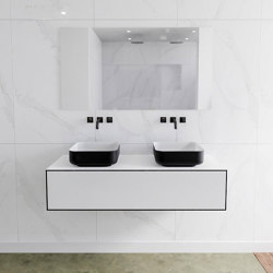 SOLID SURFACE | LAGO Double Basin Wall Mounted MDF Vanity Unit - 2 drawers | Wash basins | Riluxa