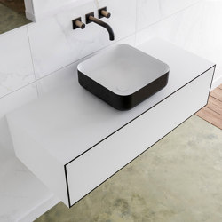 SOLID SURFACE | LAGO Single Basin Wall Mounted MDF Vanity Unit - 1 drawer | Wash basins | Riluxa