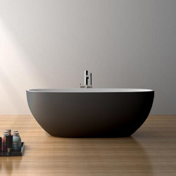 SOLID SURFACE | Nimes Freestanding Solid Surface Bathtub - Black & White - 165cm | Bathtubs | Riluxa
