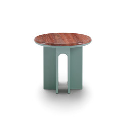 Arcolor Small Table 50 - Version with green pantone RAL 5635 lacquered Base and Travertino rosso Top | Side tables | ARFLEX