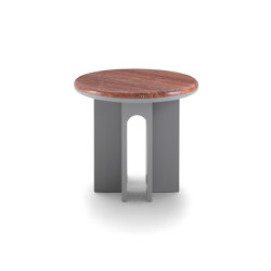 Arcolor Small Table 50 - Version with grey RAL 7036 lacquered Base and Travertino rosso Top