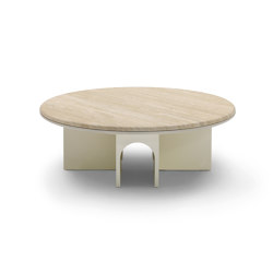 Arcolor Petite table 100 - Version avec base laquée Bouleau RAL 1013 et plateau en Travertino romano | Tables basses | ARFLEX