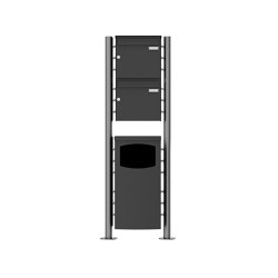 Basic | 2er Edelstahl Standbriefkasten Design BASIC Plus 381X ST-R mit Abfallbehälter - RAL nach Wahl 100mm Tiefe | Waste baskets | Briefkasten Manufaktur
