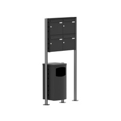 Basic | 4er 2x2 Edelstahl Standbriefkasten Design BASIC Plus 381X ST-R mit Abfallbehälter - RAL nach Wahl Rechts 100mm Tiefe | Waste baskets | Briefkasten Manufaktur