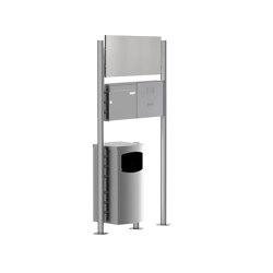 Basic | Edelstahl Standbriefkasten BASIC Plus 381X ST-R mit Abfallbehälter - Werbeschild - Klingelkasten Rechts Rechts 100mm Tiefe | Waste baskets | Briefkasten Manufaktur
