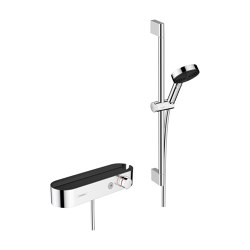 hansgrohe Pulsify Select Shower system 105 3jet Relaxation with hand shower, thermostat, shower bar 65 cm, slider and shower hose | Shower controls | Hansgrohe