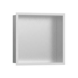 hansgrohe XtraStoris Individual Nicho de pared acero inoxidable cepillado con marco de diseño 30 x 30 x 10 cm | Repisas / Soportes para repisas | Hansgrohe