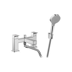 hansgrohe Vernis Shape 2-hole rim mounted bath mixer with diverter valve and Vernis Blend hand shower Vario |  | Hansgrohe