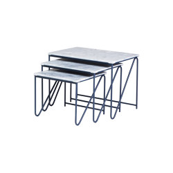 Tryptich Nesting Tables | Navy Blue with Grey Marble | Nesting tables | Please Wait to be Seated