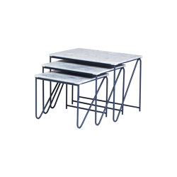 Tryptich Nesting Tables | Navy Blue with Grey Marble | Mesas nido | Please Wait to be Seated