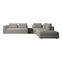 Bergamo corner sofa with lounging unit and pouf wstorage