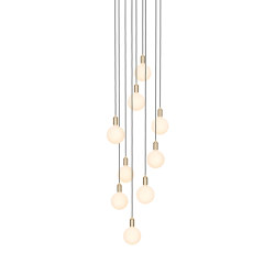 Brass Nine Pendant with Large White & Brass Canopy and Sphere IV Bulbs |  | Tala