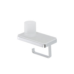 Frame White Chrome | Portarotolo Per Carta Igienica Con Ripiano E Lampada (Luce A Led) Bianco / Cromato | Bathroom accessories | Geesa