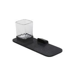 Shift Black | Glass Holder Black With Shelf In Matt Black Marble Effect | Toothbrush holders | Geesa