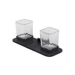 Shift Black | Glass Holder Double Black With Shelf In Matt Black Marble Effect | Bathroom accessories | Geesa