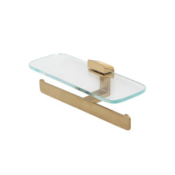 Shift Brushed Gold | Toilet Roll Holder Double Brushed Gold With Shelf In Transparent Glass |  | Geesa