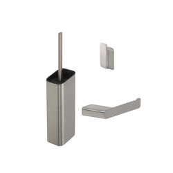 Shift Brushed Stainless Steel Finish | Toilet Accessories Set - Toilet Brush And Holder - Toilet Roll Holder Without Cover - Towel Hook - Brushed Stainless Steel | Towel rails | Geesa