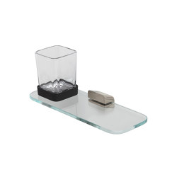 Shift Brushed Stainless Steel | Glass Holder Brushed Stainless Steel With Shelf In Transparent Glass | Bathroom accessories | Geesa