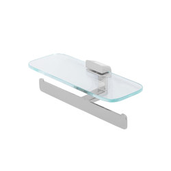 Shift Chrome | Porte-Rouleau Papier Toilette Double Chrome Avec Étagère Verre Transparent | Bathroom accessories | Geesa