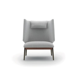 Hug Armchair - High Backrest Version with Headrest Cushion and walnut Canaletto details | Armchairs | ARFLEX