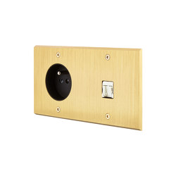 Brushed Brass - Double Horizontal Cover Plate - Socket - Media