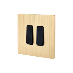 Brushed Brass - Single cover plate - 2 flat black buttons | Switches | Modelec