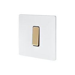 Mat White - Single cover plate - 1 flat mirror varnished brass button |  | Modelec