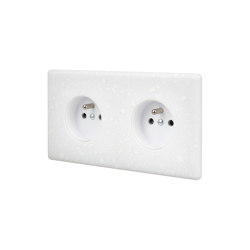 White Terrazzo - Double Horizontal Cover Plate - 2 Sockets | Schuko sockets | Modelec