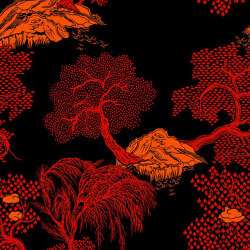 Jardin D'Asie Noir Et Rouge | Carta parati / tappezzeria | ISIDORE LEROY