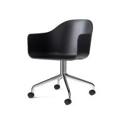 Harbour Dining Chair, Swivel Base W. Casters | Polished Aluminium, Black Plastic | Sedie | Audo Copenhagen