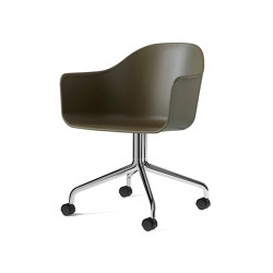 Harbour Dining Chair, Swivel Base W. Casters | Polished Aluminium, Olive Plastic | Stühle | Audo Copenhagen