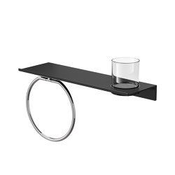 Leev | Bathroom shelf 40 cm Black with towel ring Chrome | Bath shelves | Geesa