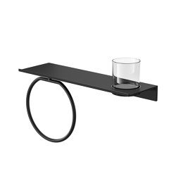 Leev | Badezimmerablage 40 cm mit Handtuchring Schwarz mit Glas | Handtuchhalter | Geesa