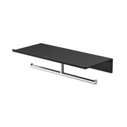 Leev | Bathroom shelf 28 cm Black with toilet roll holder without cover double Brushed stainless steel |  | Geesa