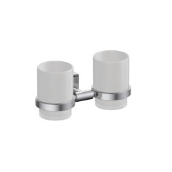 Forum quadra Wall-mounted tumbler holder with 2 satined glass tumblers | Portes-brosses à dents | Inda