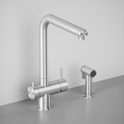 AISI316L stainless steel kitchen sink mixer for water treatment withseparated water flows and shut-off extractable handshower | Robinetterie de cuisine | Quadrodesign